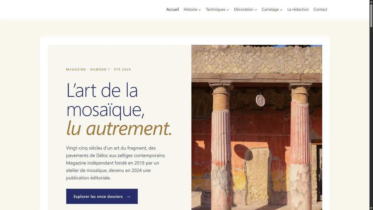 Capture d'écran du site catmoz.fr, magazine · mosaïque et artisanat décoratif, réalisé par Nexiagence